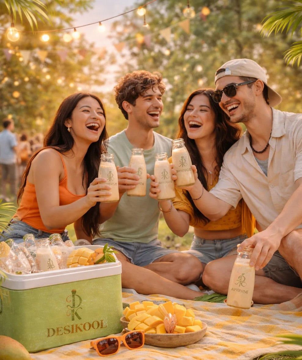 Desikool Iced Mangue Latte - Alternative saine au Lassi indien, 15g de protéines pour la récup post-entraînement. Rejoignez la Desikool Tribe.